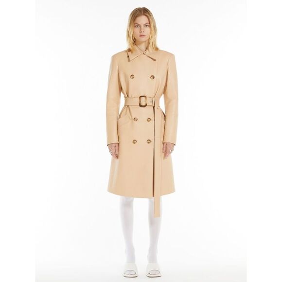 Sportmax Ivory Leather Trench Coat Women
